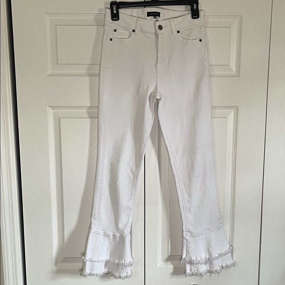1. State White Flare Jeans with Ruffle Frayed Hem Size 25